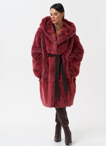 Шуба из меха кролика с капюшоном