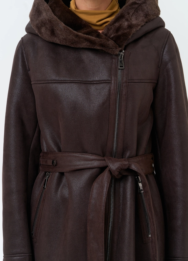 Женская дубленка из эко замши модель № 33917 универмаг малина