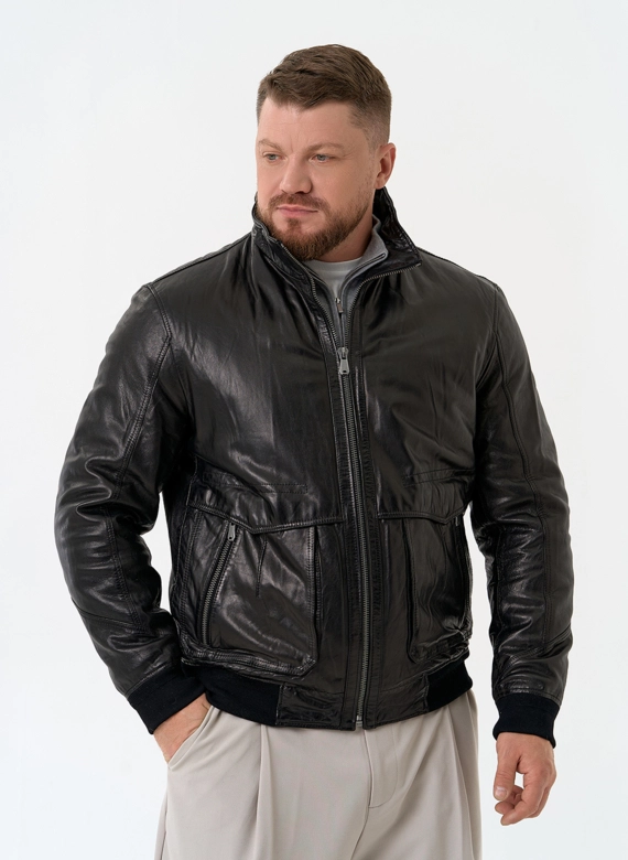 Мужская утепленная куртка из натуральной кожи