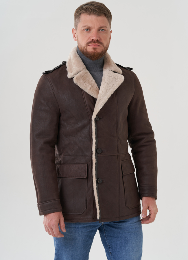 Мужская дубленка  модель № 81710 меха малина