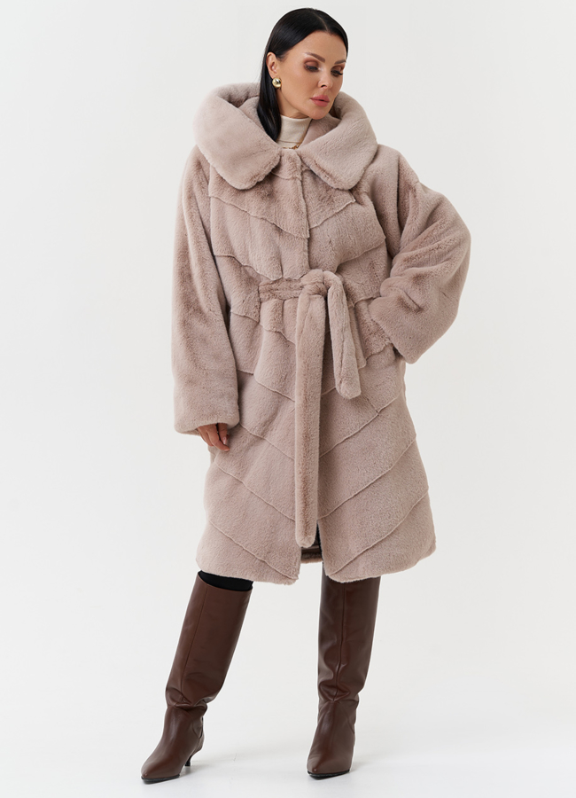 Шуба из эко меха с капюшоном модель № 28638 меха малина