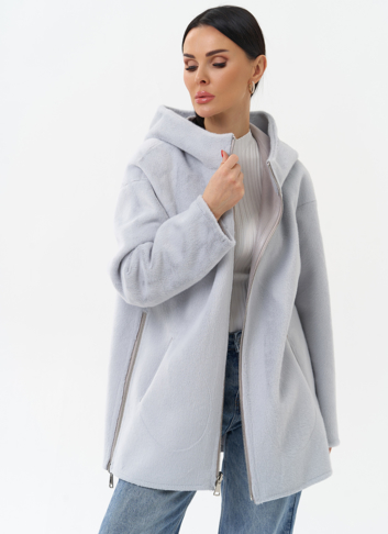 Двухсторонняя дубленка из эко замши с капюшоном