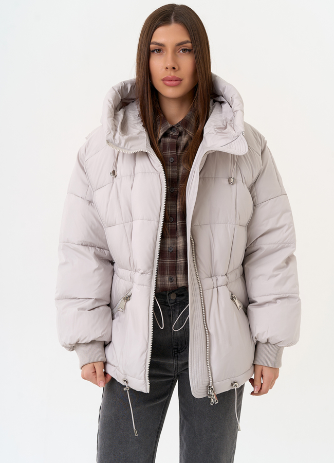 Светлый женский пуховик с капюшоном модель № 31583 универмаг малина