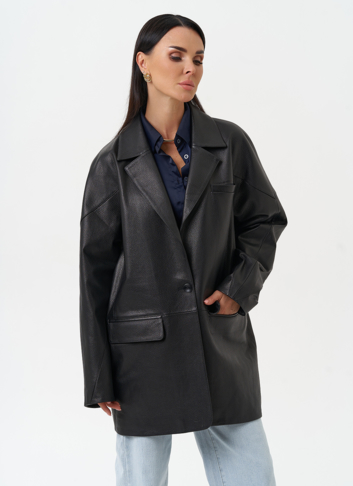 Жакет из натуральной кожи черного цвета