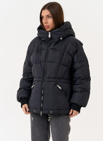 Женский черный пуховик с капюшоном