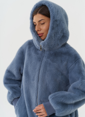 Шуба из эко меха с капюшоном