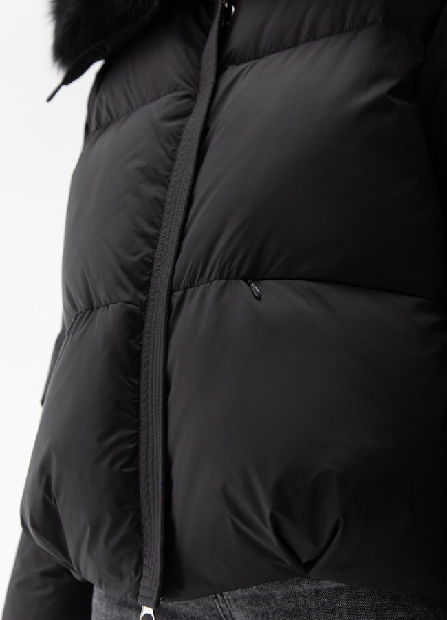 Женский пуховик с отделкой из меха песца модель № 28004 универмаг малина