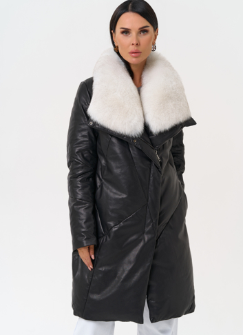 Пуховик из натуральной кожи с меховым воротником Пуховик из натуральной кожи с меховым воротником