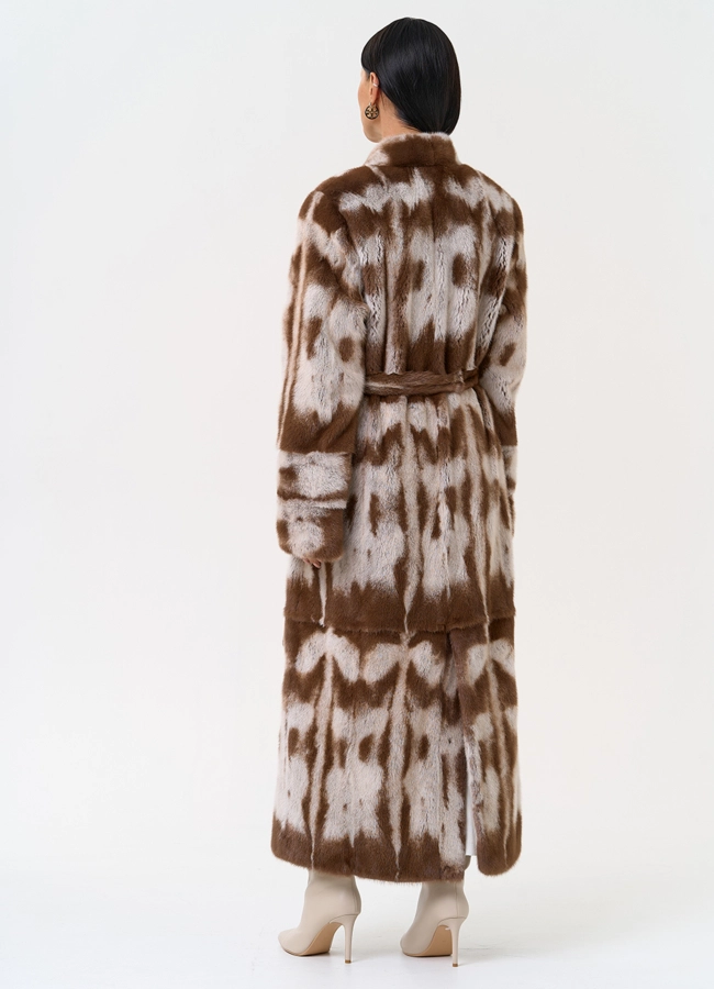 Шуба из норки с анималистичным принтом модель № 31173 универмаг малина