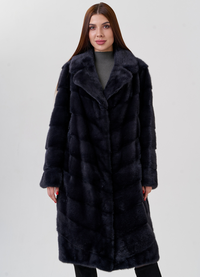 фото Норковая шуба с английским воротником в сером цвете модель № 79043