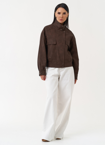 Женская куртка бомбер из эко кожи коричневого цвета