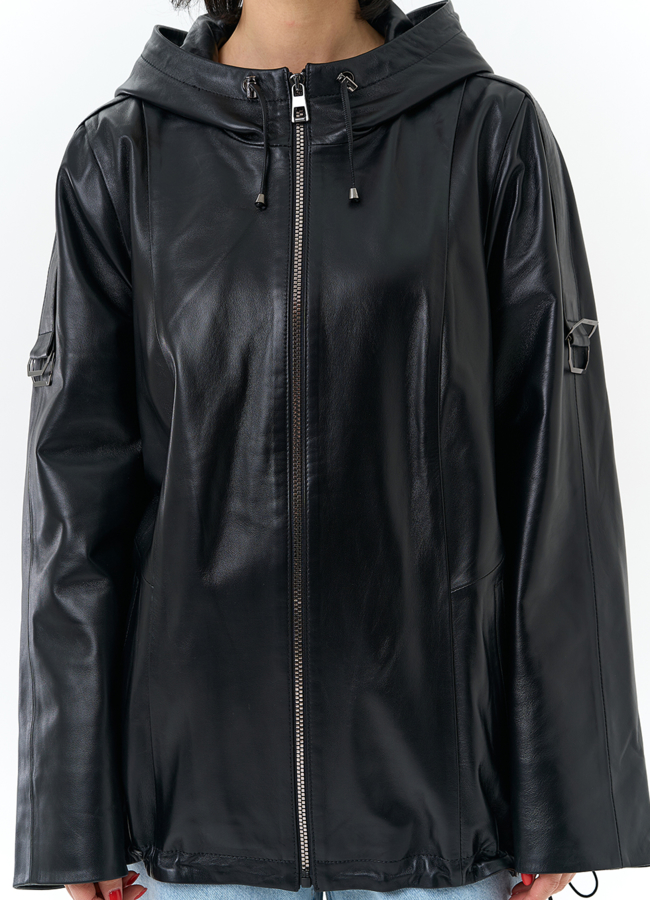 Женская куртка из натуральной кожи с капюшоном модель № 32875 универмаг малина