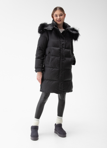 Женский пуховик с капюшоном из енота