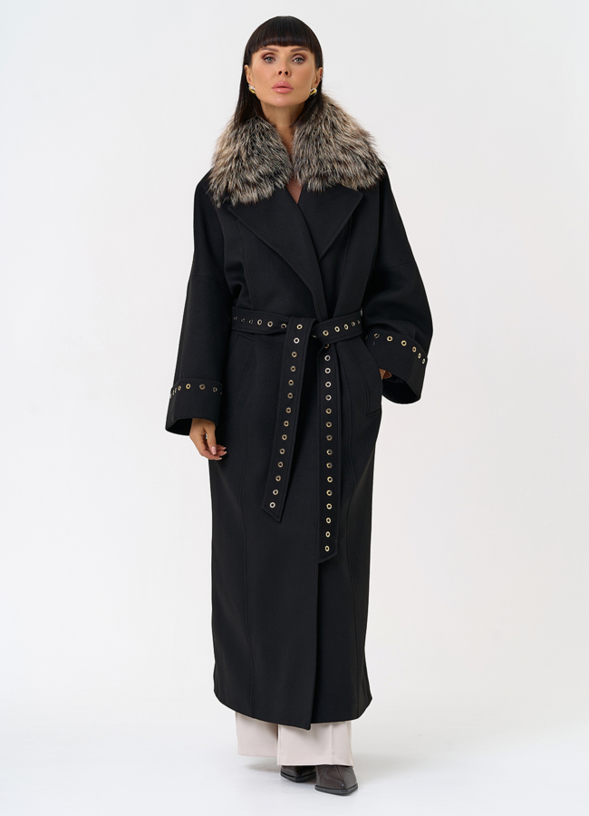 Утепленное женское пальто с английским воротником из меха лисы модель № 31552 универмаг малина