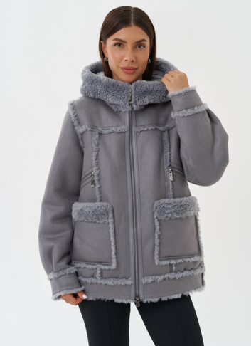 Женская двухсторонняя дубленка из эко кожи