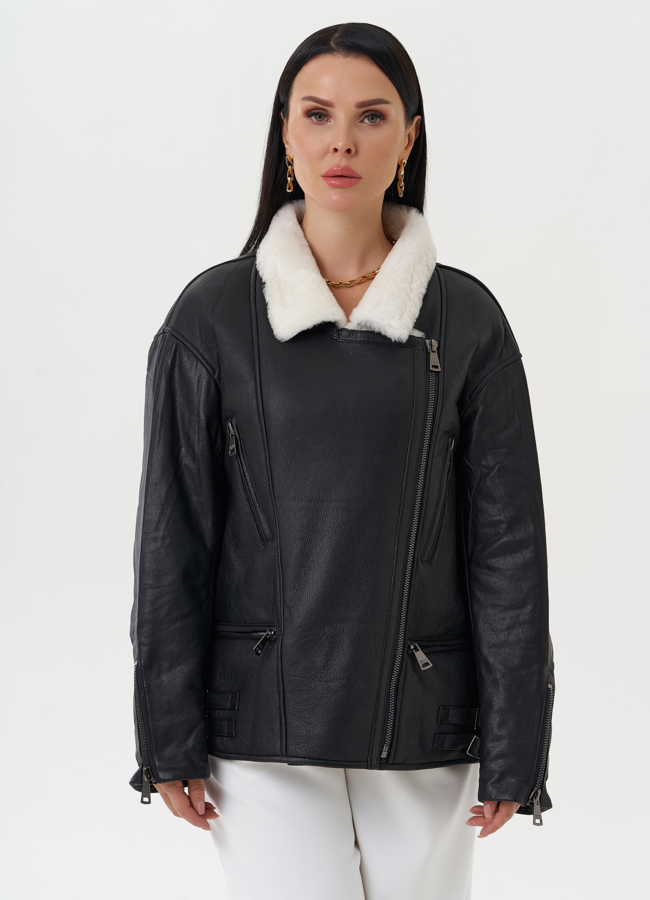 Натуральная дубленка оверсайз модель № 28429 универмаг малина