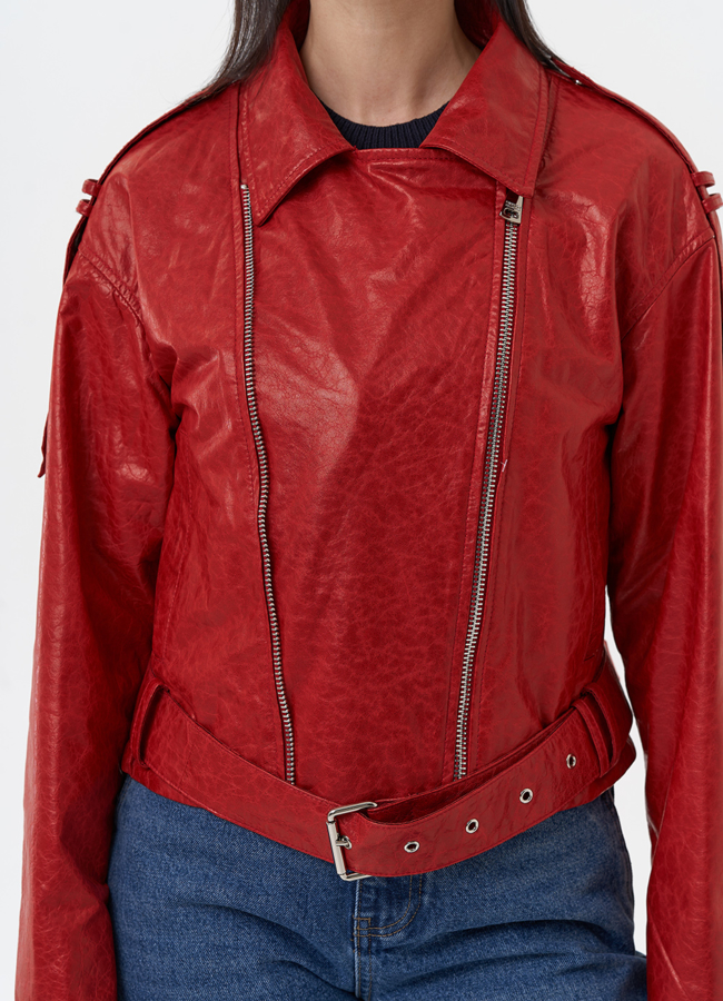 Красная куртка из натуральной кожи модель № 83954 в кредит