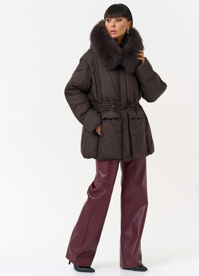 Женский пуховик с капюшоном из меха песца модель № 31615 универмаг малина