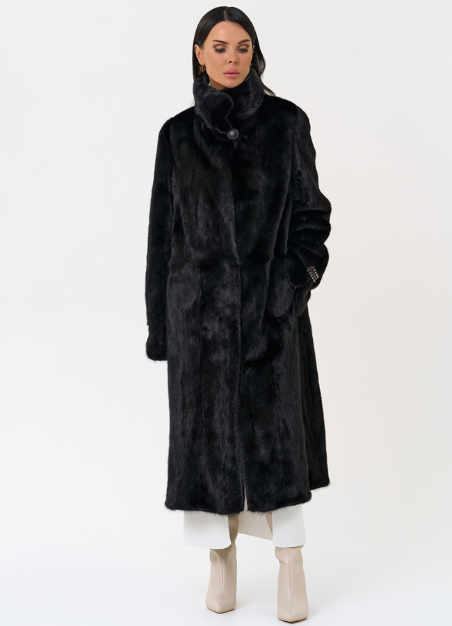 Длинная шуба с воротником стойкой модель № 31279 универмаг малина