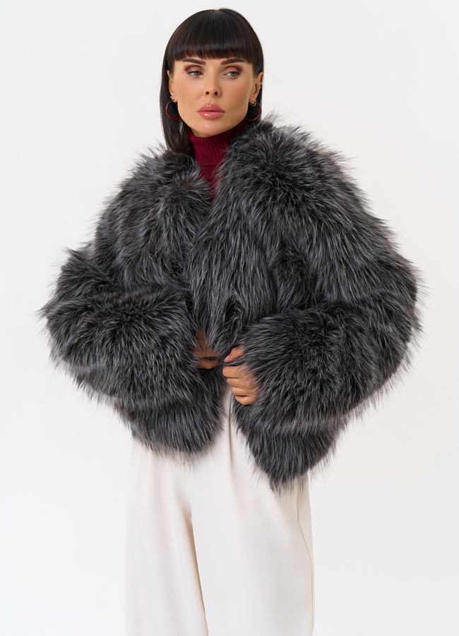 Короткая куртка из эко меха с декоративным поясом модель № 31262 в рассрочку