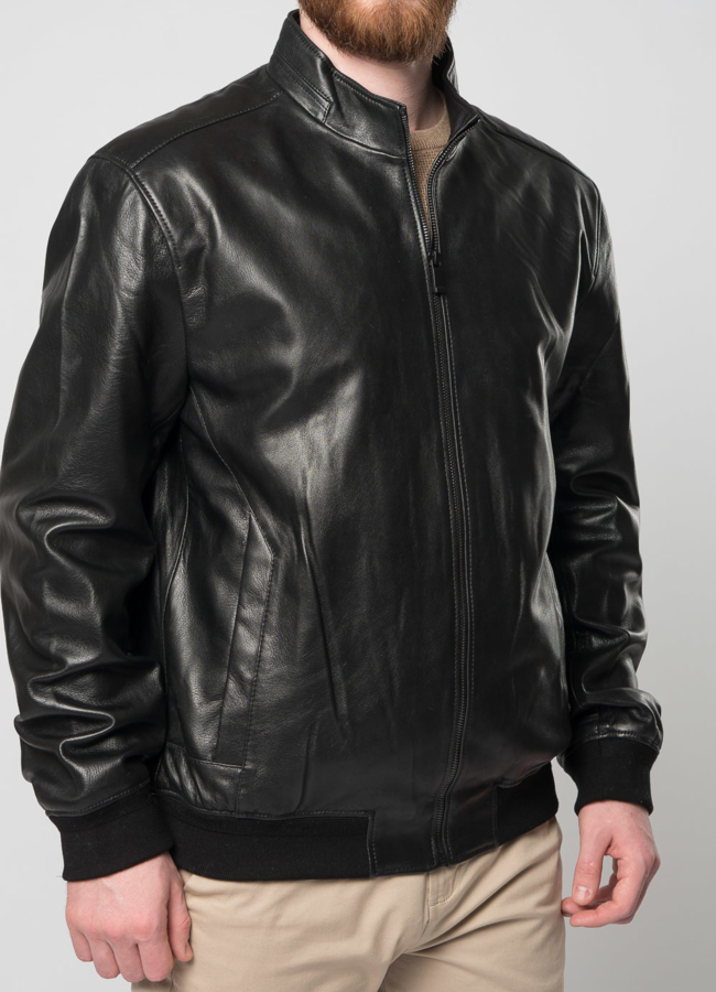 Мужская кожаная куртка на молнии модель № W258 универмаг малина