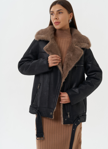 Дубленка из эко кожи черного цвета