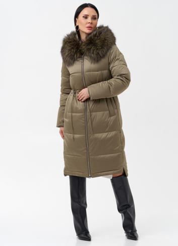 Женский пуховик с отделкой из меха чернобурки