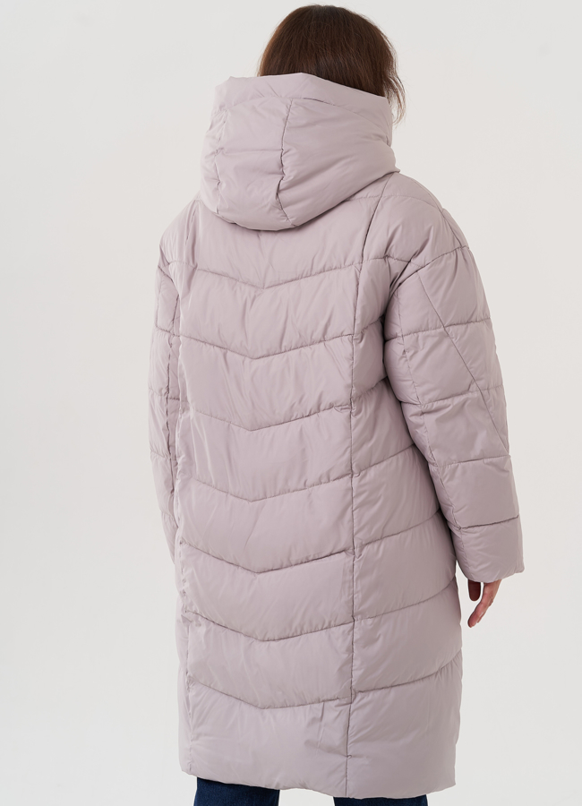 Женский пуховик с капюшоном бежевого цвета  модель № 25715 универмаг малина