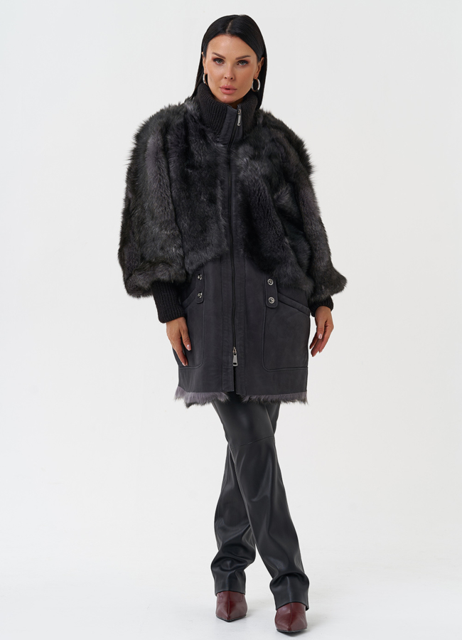 фото Комбинированная дубленка из тосканы модель № 28955