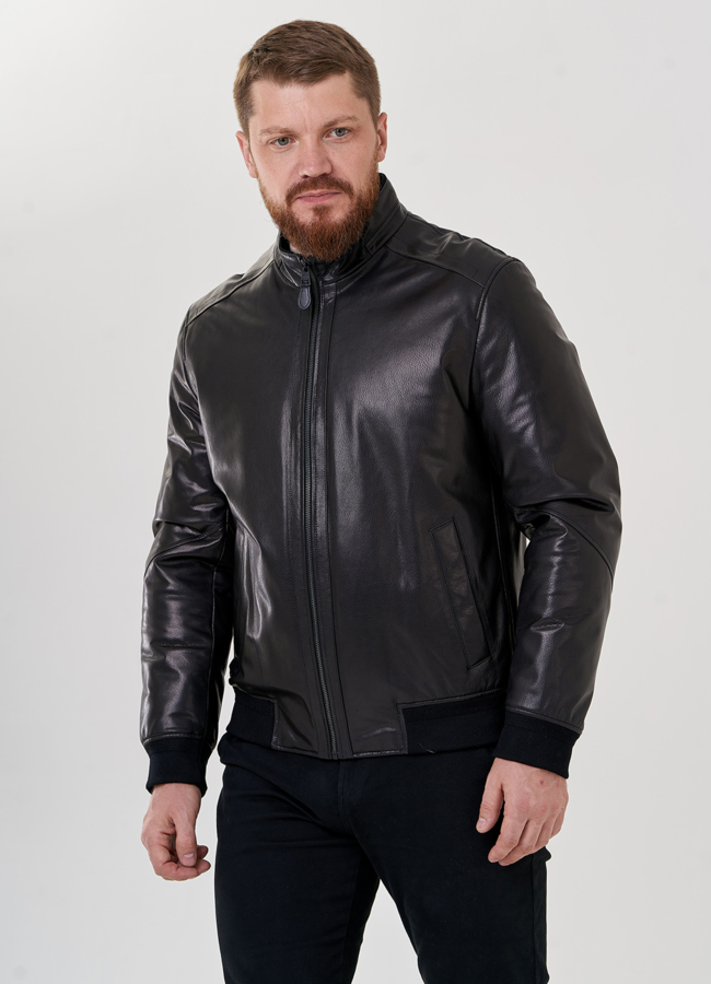 Куртка мужская черного цвета из натуральной кожи модель № 33105 универмаг малина
