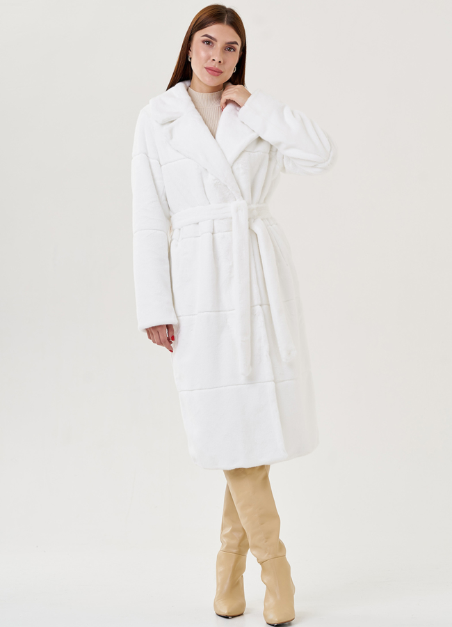 фото Белое пальто из эко меха модель № 23533