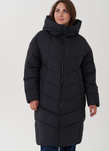 Женский пуховик с капюшоном черного цвета 