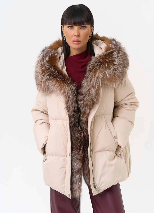 Женский пуховик с отделкой из натурального меха модель № 31608 в рассрочку