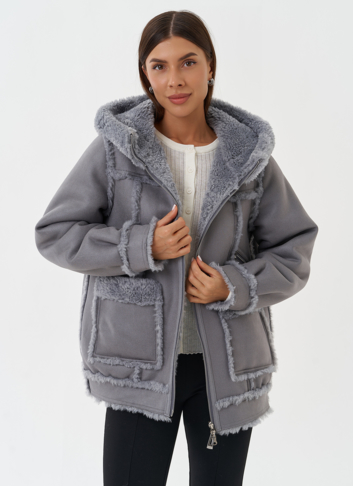 Женская двухсторонняя дубленка из эко кожи