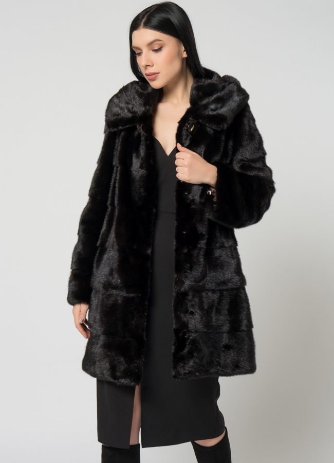 Норковая шуба с капюшоном модель № 24726 универмаг малина