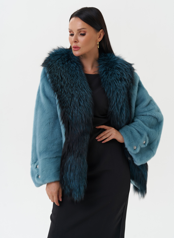 Короткая шуба из норки с мехом из чернобурки 