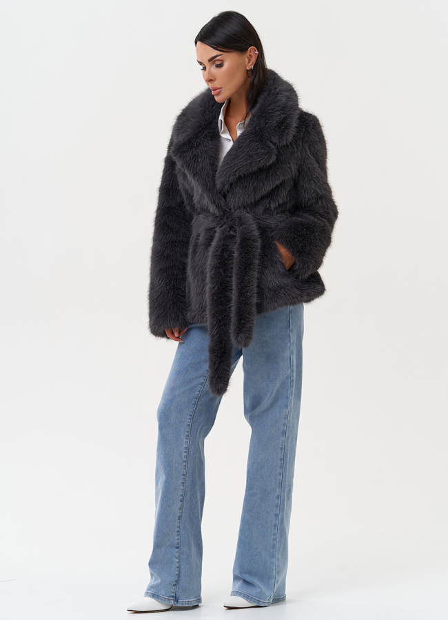 Женская шуба из эко меха с английским воротником модель № 31241 в рассрочку