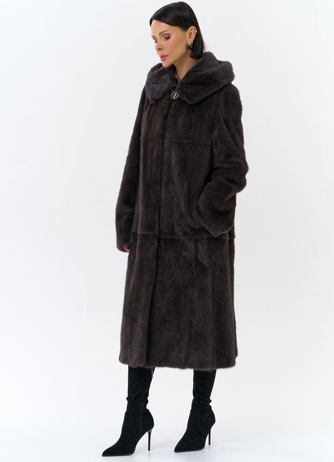 Женская шуба из меха норки  капюшоном модель № 24811 в рассрочку