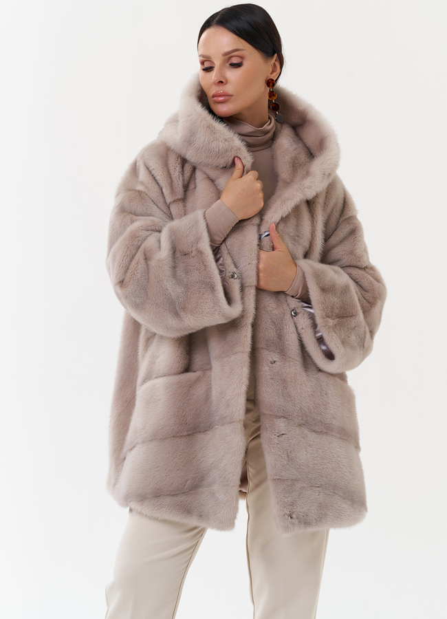 Шуба из норки с капюшоном модель № 27576 универмаг малина