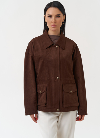 Женская парка из эко замши коричневого цвета