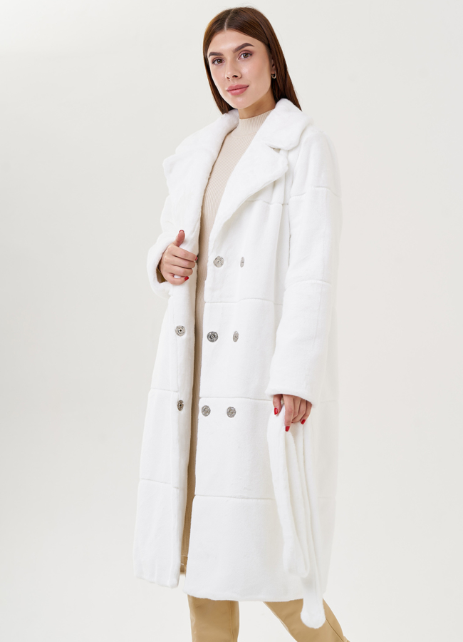 Белое пальто из эко меха модель № 23533 универмаг малина