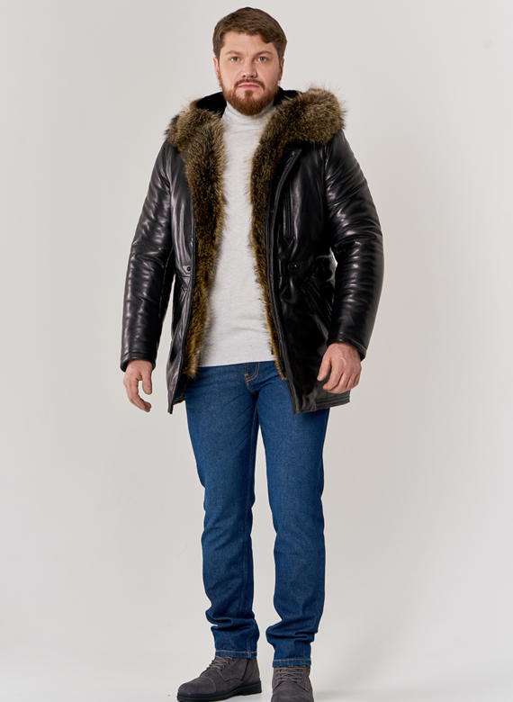 Мужской пуховик из натуральной кожи