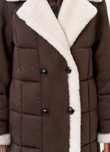 Комбинированный пуховик из эко кожи